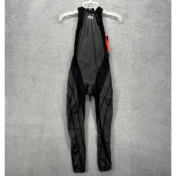 TYR Swim Suit Womens 24 L Black Tracer A7 Zip Back Full Body USA Made FINA New - Picture 1 of 15
